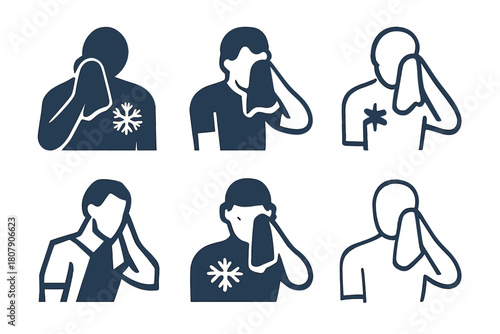 Sports Recovery Icons. Sports recovery and injury prevention. Icon set. Set Logo of sports recovery and injury prevention: ice pack and towel. harmonious logo