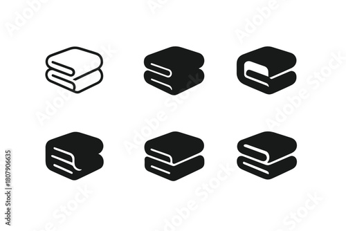 Towel Logo Variations. Changing towels. Icon set. Set Logo of bathroom refresh: folded towel stack. harmonious logo variations of the same emblematic concept,