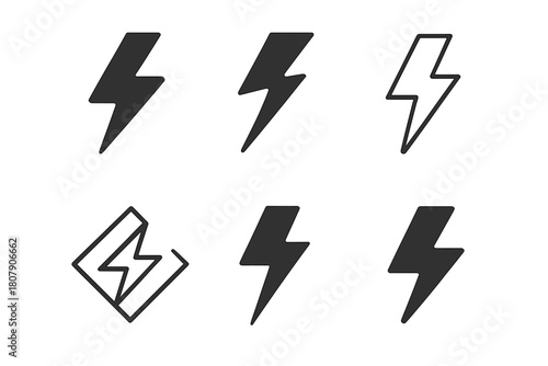 Lightning Bolt Logos. Symbols. Icon set. Set Logo of symbols: lightning bolt. harmonious logo variations of the same emblematic concept, each with different