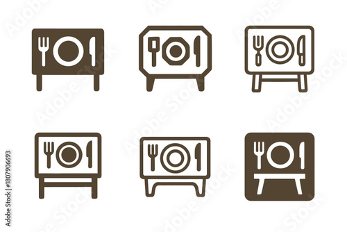 Home Cooking Icons. Home cooking. Icon set. Set Logo of home cooking: open recipe book beside spice jars. harmonious logo variations of the same emblematic