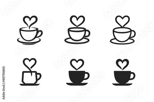 Coffee and Tea Icons. Coffee and tea. Icon set. Set Logo of coffee and tea: coffee bean. harmonious logo variations of the same emblematic concept, each with