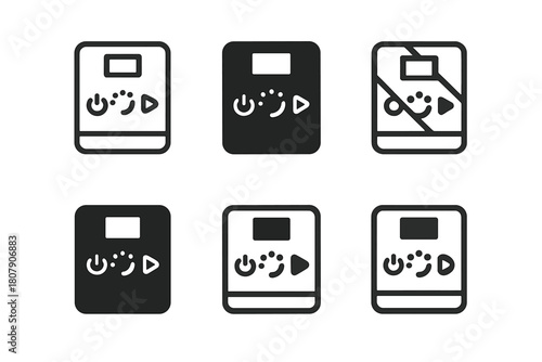 Dishwasher Icon Variations. Dishwasher Panel. Icon set. Set Logo of Dishwasher Panel: Control Buttons. harmonious logo variations of the same emblematic