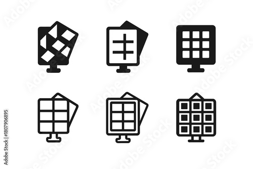 Cladding Logo Variations. Cladding samples on board. Icon set. Set Logo of Cladding samples on board: material panels arranged in grid. harmonious logo
