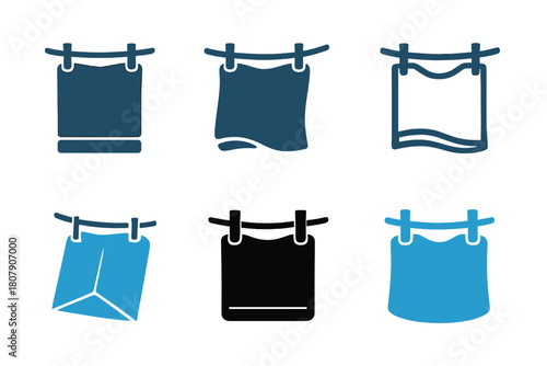 Laundry Logo Variations. Laundry and clothing hygiene. Icon set. Set Logo of drying process: clothesline with hanging garment. harmonious logo variations of