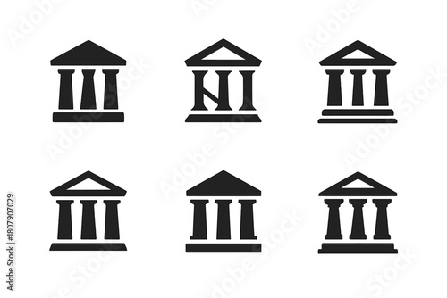Justice Emblem Variations. Courtroom settings and legal proceedings. Icon set. Set Logo of justice: courthouse facade. harmonious logo variations of the same