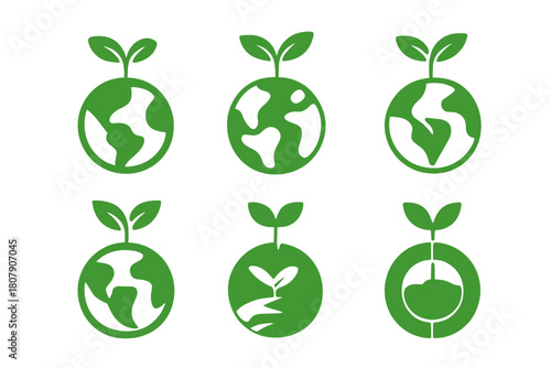 Organic Gardening Logos. Organic gardening. Icon set. Set Logo of Organic gardening: sprouting seed in soil. harmonious logo variations of the same emblematic