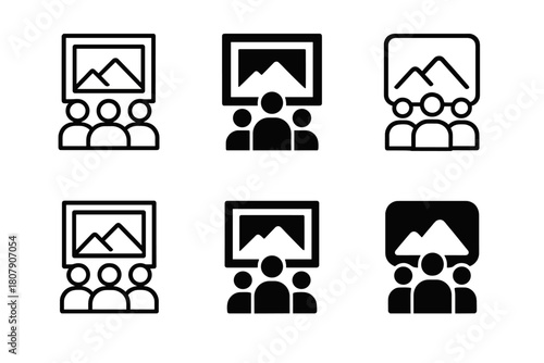 Digital Art Logos. Virtual Art Galleries. Icon set. Set Logo of Digital Art Spaces: Online Exhibition. harmonious logo variations of the same emblematic