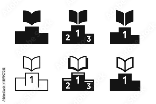 Best-Seller Icon Set. Best-seller lists. Icon set. Set Logo of best-sellers: podium with book icons. harmonious logo variations of the same emblematic concept,