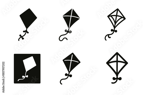 Kite Games Logos. Traditional games. Icon set. Set Logo of traditional games: kite flying. harmonious logo variations of the same emblematic concept, each with