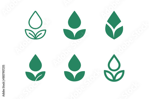 Eco-friendly Irrigation Logos. Eco-friendly irrigation. Icon set. Set Logo of eco-friendly irrigation: rainwater collection barrel system. harmonious logo