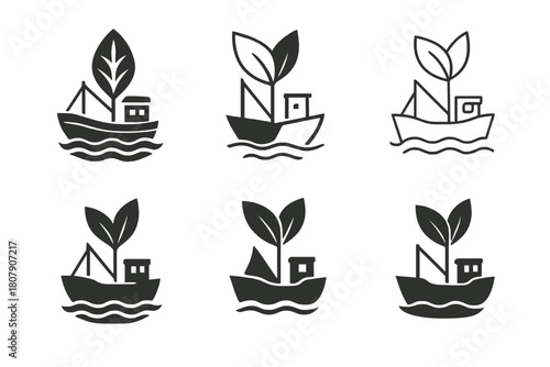 Sustainable Seafood Icons. Sustainable Seafood. Line icon set of Sustainable Seafood: fish silhouette, sustainable badge, certification badge, seasonal