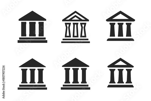 Justice Emblem Variations. Courtroom settings and legal proceedings. Icon set. Set Logo of justice: courthouse facade. harmonious logo variations of the same