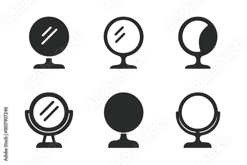Vanity Mirror Icons. Vanity mirror. Icon set. Set Logo of Vanity mirror: wall-mounted mirror with lights. harmonious logo variations of the same emblematic