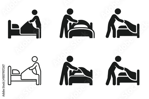 Morning Routine Icons. Morning Routine Checklist. Icon set. Set Logo of Daily Routine: Wake Up Alarm. harmonious logo variations of the same emblematic