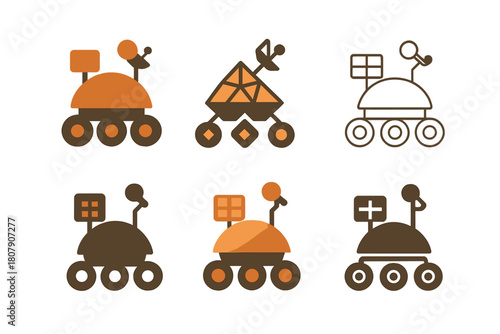 Venus Rover Logo Variations. Venus exploration. Icon set. Set Logo of Venus exploration: heat-resistant rover. harmonious logo variations of the same