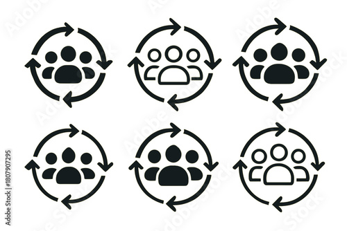 Creative Team Logos. Collaboration in creative teams. Icon set. Set Logo of Collaboration in creative teams: handshake with creative spark. harmonious logo