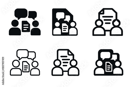 Collaborative Icon Set. Digital collaboration platforms. Icon set. Set Logo of collaboration: team chat and file sharing. harmonious logo variations of the