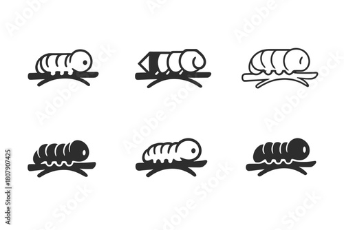 Caterpillar Logo Variations. Life of a caterpillar. Icon set. Set Logo of Life of a caterpillar: crawling caterpillar. harmonious logo variations of the same