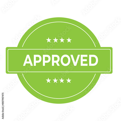 approved stamp badge, green verified label icon for confirmation, acceptance and authentication
