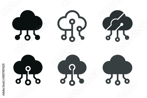 Technology Logo Variations. Learning new technologies. Icon set. Set Logo of Learning new technologies: cloud learning network. harmonious logo variations of