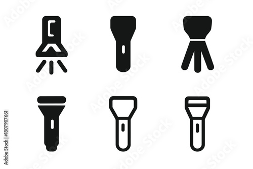 Flashlight Logo Variations. How a flashlight works. Icon set. Set Logo of flashlight structure: handheld torch. harmonious logo variations of the