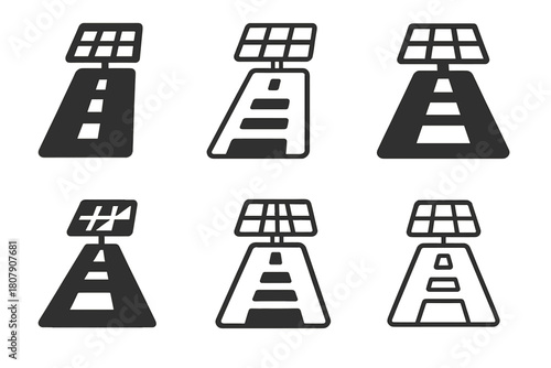Energy Harvesting Icons. Energy harvesting roads. Icon set. Set Logo of energy harvesting roads: pressure-sensing crosswalk. harmonious logo variations of the