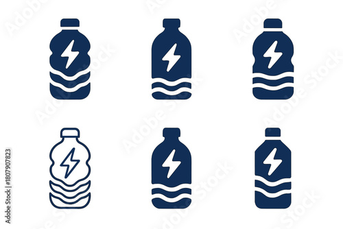 Hydration Drink Logos. Hydration and wellness drinks. Icon set. Set Logo of hydration and wellness drinks: glass with lemon slice. harmonious logo variations