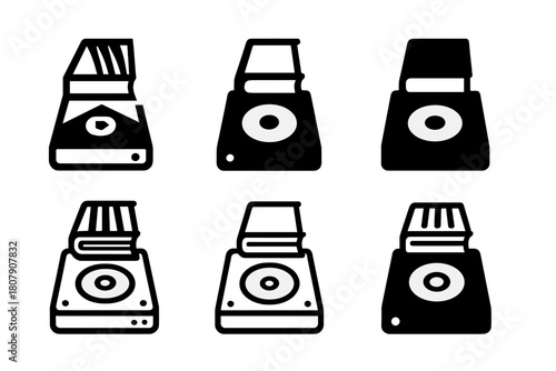 Digital Archiving Icons. Cultural, historical, and scientific preservation efforts. Icon set. Set Logo of digital archiving: hard drive symbol. harmonious logo