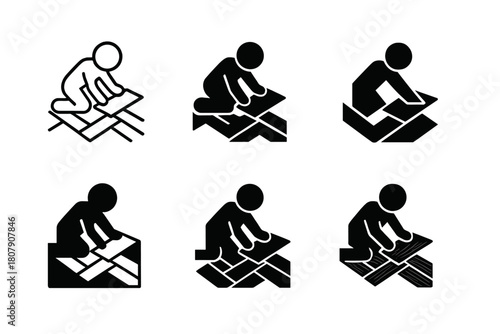 Parquet Logo Variations. Laying down wooden floorboards. Icon set. Set Logo of laying down wooden floorboards: parquet installation. harmonious logo variations
