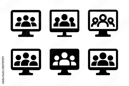 Digital Collaboration Logos. Digital collaboration platforms. Icon set. Set Logo of collaboration: shared workspace screen. harmonious logo variations of the