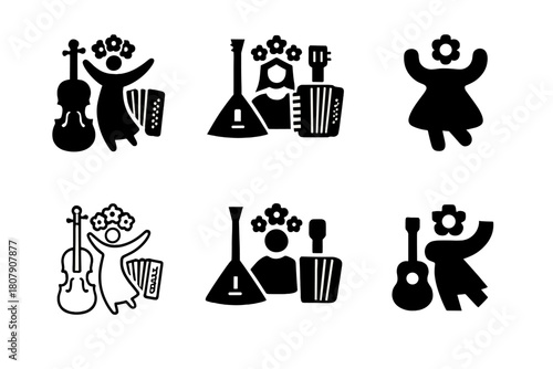 May Day Logos. May Day Festivities. Icon set. Set Logo of May Day: Festive Garland. harmonious logo variations of the same emblematic concept, each with
