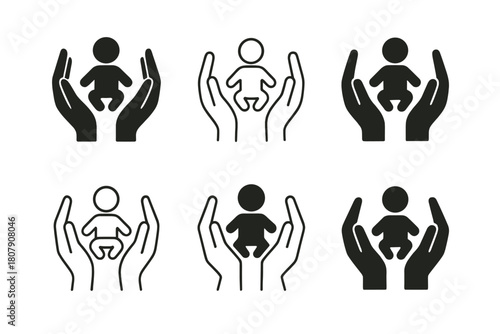 Family Planning Icons. Family Planning. Icon set. Set Logo of Family Planning: growing heart symbol. harmonious logo variations of the same emblematic concept,