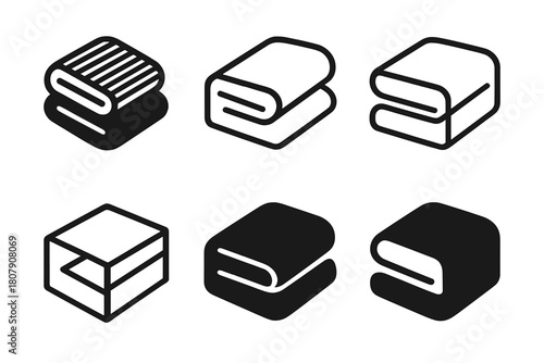 Kitchen Logo Harmony. Organizing the kitchen after dinner. Icon set. Set Logo of kitchen organization: folded dish towel. harmonious logo variations of the