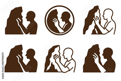 Artists' Logos Harmony. Artists creating and being inspired by their surroundings. Icon set. Set Logo of Artists creating and being inspired by their