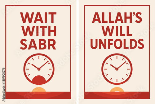 Patience and Faith Banners. Patience & Faith. Two vertical A6 banners with safe margins, centered composition, no elements touching edges, modern, red and