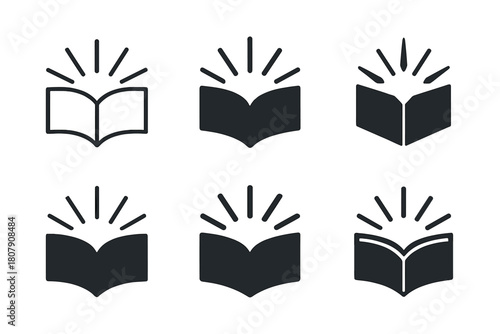 Educational Logo Variations. Educational moments (learning about science, history, geography). Icon set. Set Logo of Educational moments: open book with