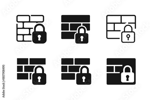 Cybersecurity Logos Collection. How to improve cybersecurity. Icon set. Set Logo of cybersecurity: firewall and lock. harmonious logo variations of the same