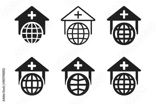 Global Preparedness Icons. Global preparedness. Icon set. Set Logo of Global preparedness: Evacuation routes. harmonious logo variations of the same emblematic
