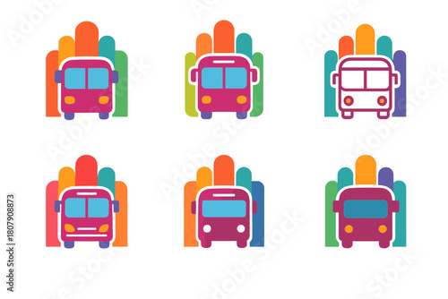 Urban Motion Logos. Vibrant city life. Icon set. Set Logo of vibrant city life: public transport symbolizing urban motion. harmonious logo variations of the