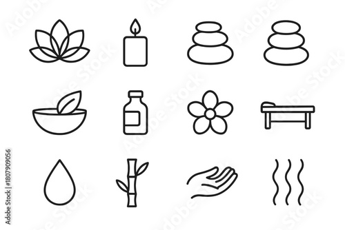 Spa Icon Set. Manicure and pedicure. Icon set. Set Logo of Spa Bowl: Warm water soak. Negative space, Symmetrical form, Flat solid, Minimal outline, Iconic