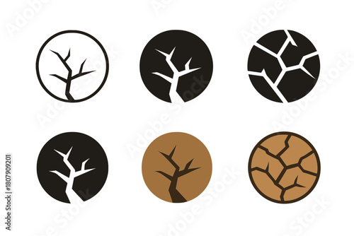 Wasteland Logo Variations. Wasteland. Icon set. Set Logo of wasteland: collapsed structure. harmonious logo variations of the same emblematic concept, each