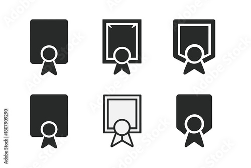 Award Certificate Logos. End-of-year award certificate. Icon set. Set Logo of End-of-year award certificate: Trophy cup with ribbon. harmonious logo variations