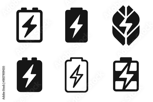 Energy Storage Logos. Energy storage batteries. Icon set. Set Logo of Energy storage batteries: Renewable energy storage. harmonious logo variations of the