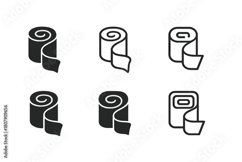 Bandage Logo Variations. Bandages and gauze. Icon set. Set Logo of bandages and gauze: adhesive bandage strip with perforations. harmonious logo variations of