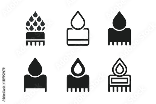 Wet Towel Logos. Wet towel. Icon set. Set Logo of Wet Towel: rolled towel with droplets accent. harmonious logo variations of the same emblematic concept, each