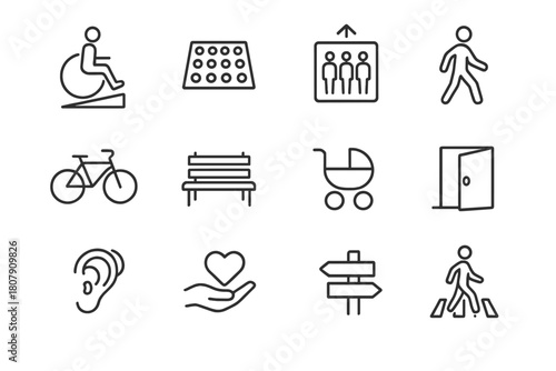 Inclusive Design Icons. Inclusive and accessible design. Icon set. Set Logo of inclusive and accessible design: braille dots pattern. harmonious logo
