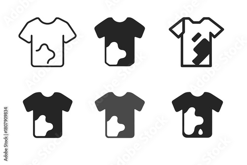 Creative Shirt Logos. Stained Shirt. Icon set. Set Logo of Stained Shirt: Shirt with visible stain. harmonious logo variations of the same emblematic concept,