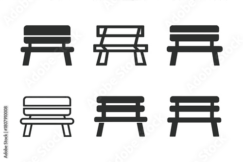 Empty Bench Logos. Empty bench. Icon set. Set Logo of empty bench: street furniture. harmonious logo variations of the same emblematic concept, each with