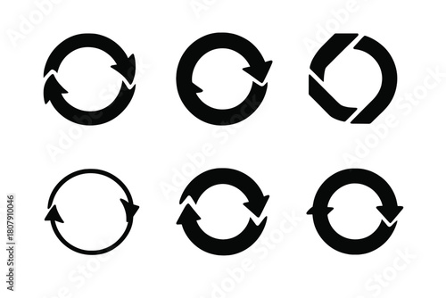 Circular Motion Logos. Round. Icon set. Set Logo of round: circular motion arrows forming continuous loop. harmonious logo variations of the same emblematic