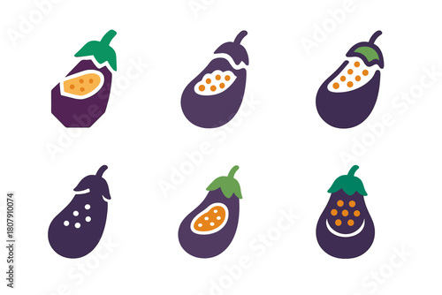 Stuffed Vegetables Logos. Stuffed vegetables. Icon set. Set Logo of Stuffed vegetables: Stuffed eggplant. harmonious logo variations of the same emblematic
